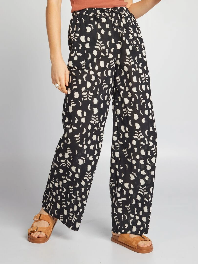 Pantalon large en voile de coton Noir