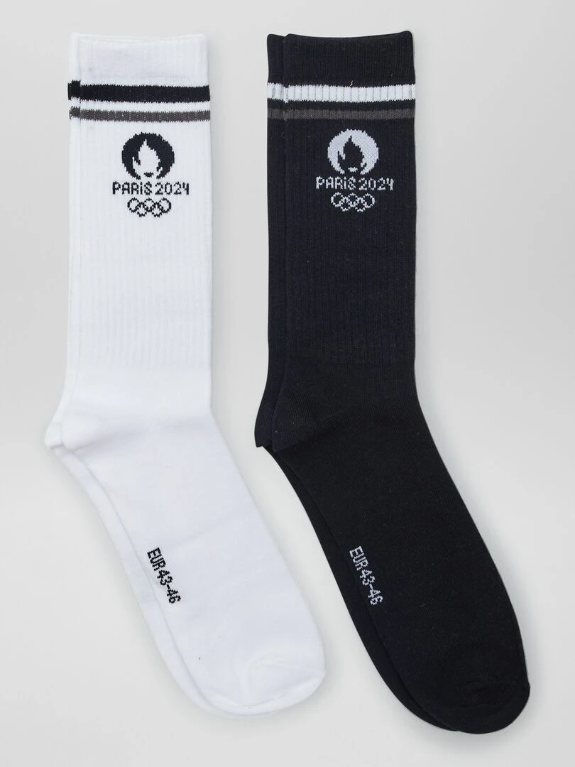 Lot de 2 chaussettes de sport 'Paris 2024' Blanc/noir