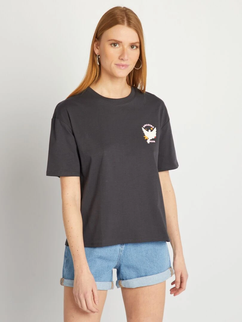 T shirt en coton à col rond   GRIS