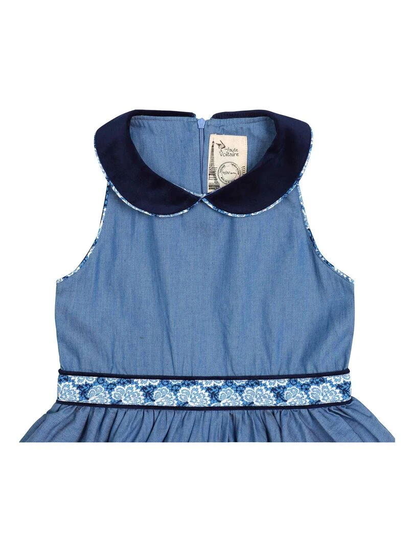 Robe Qui Tourne Fille  Chambray   Col Claudine  HEPBURN   'LA FAUTE A VOLTAIRE'   Bleu