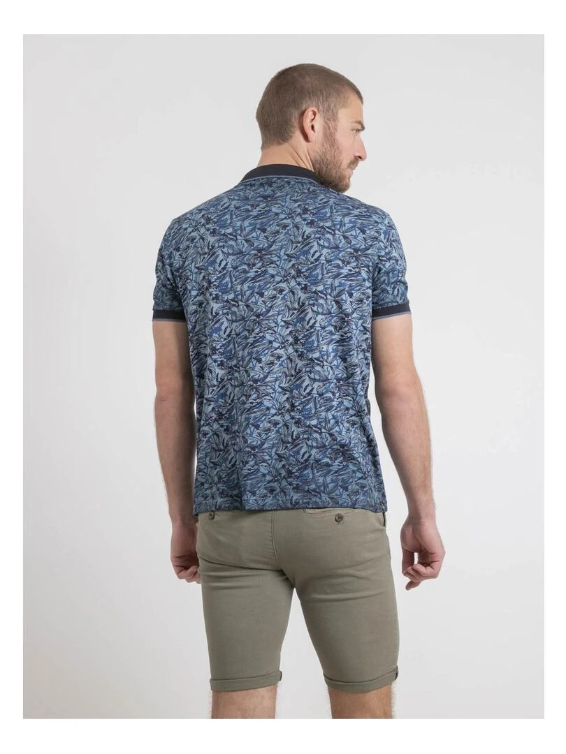 Polo manches courtes pur coton motifs PEPITONG Bleu marine