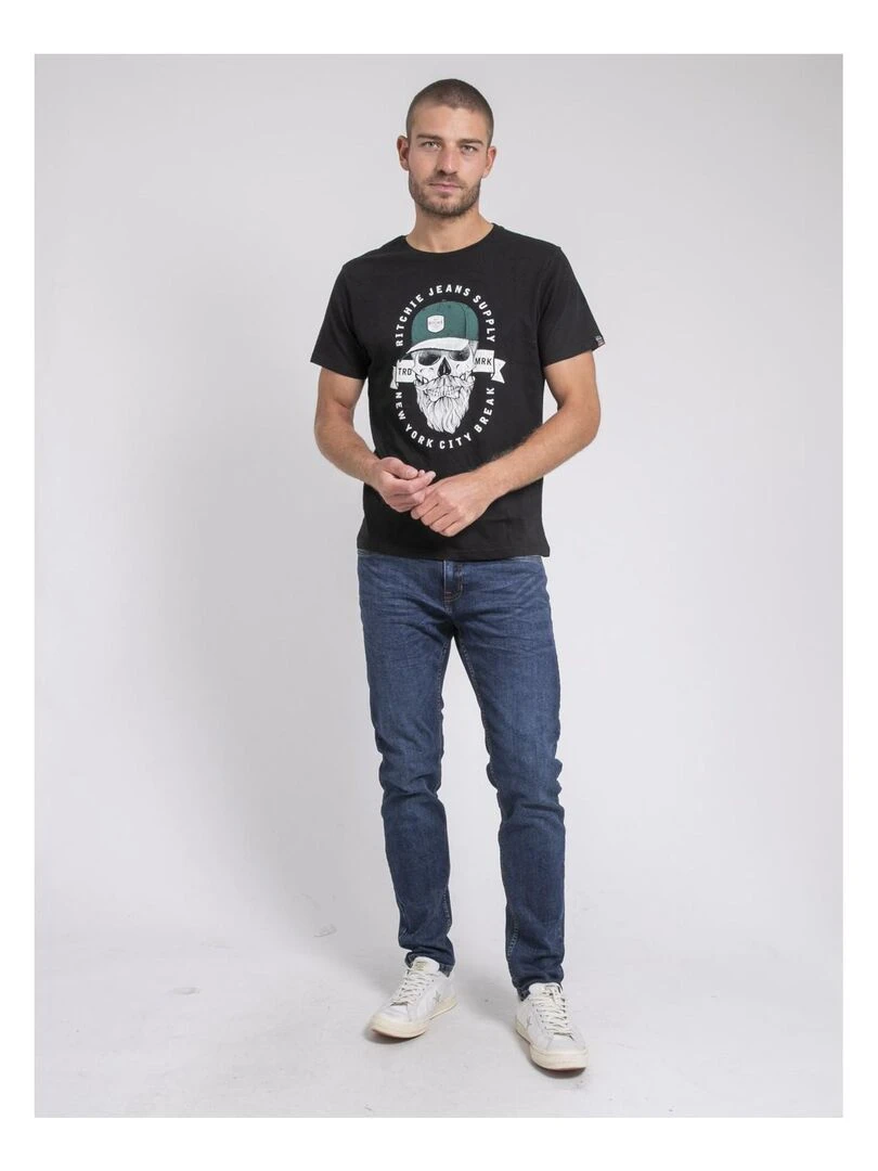 T shirt col rond pur coton JIMINAL   Noir