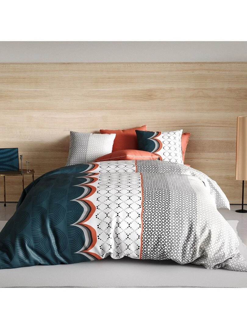 Housse de couette 240x220 Antan + 2 taies 100% coton 57 fils Bleu