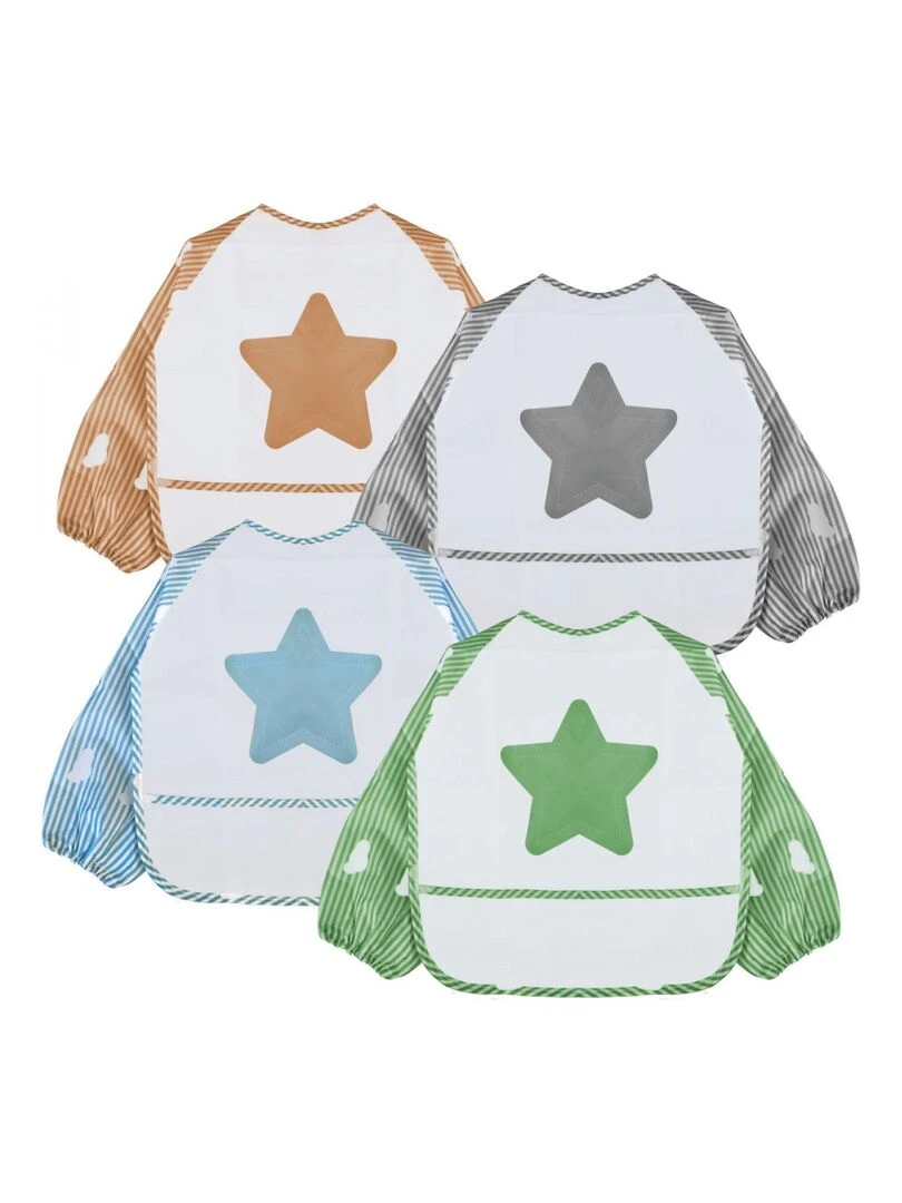 Lot de 4 bavoirs pour bébé imperméables Manches longues Monsieur Bébé Multicolore