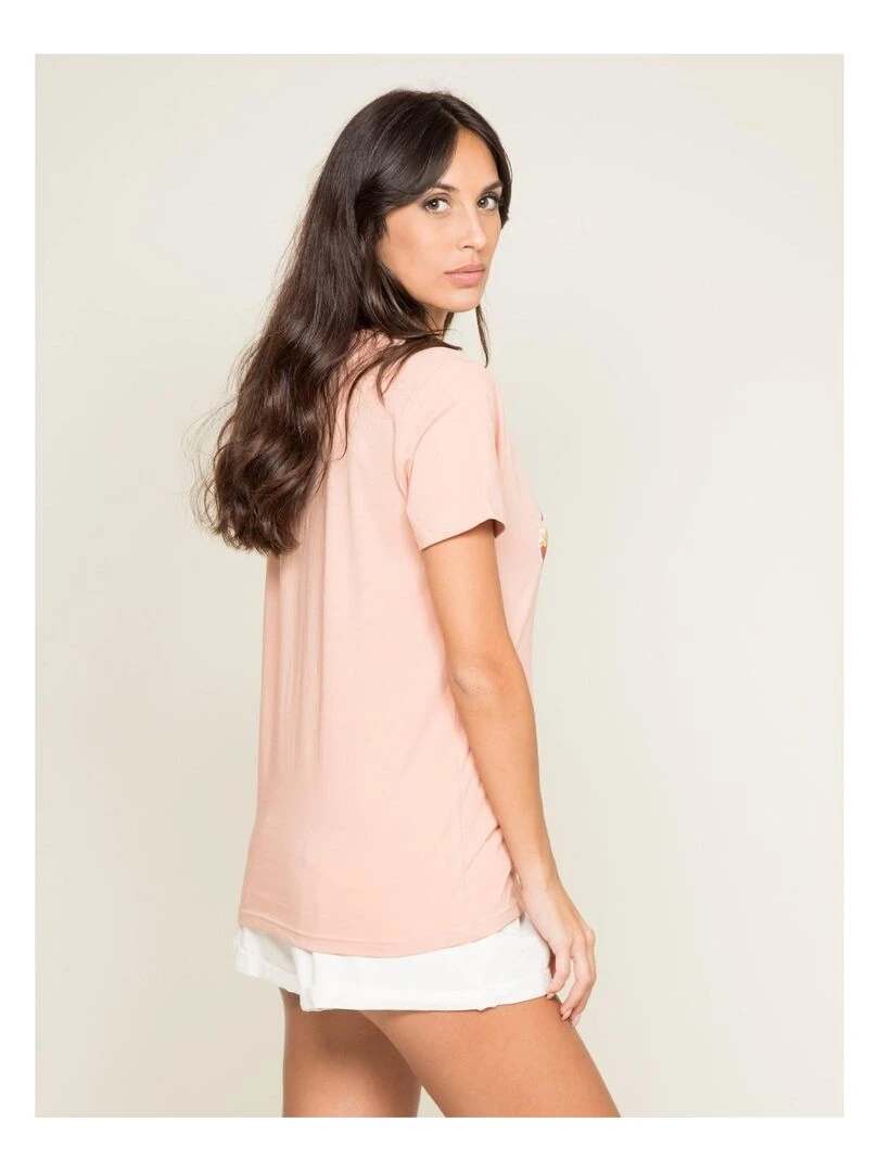T shirt col rond message FLETY Rose