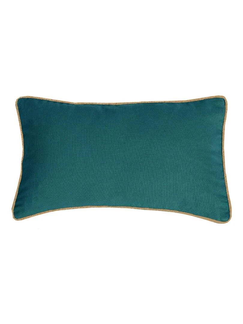 Coussin en coton recyclé avec piping jute 'Deko&co' Bleu canard