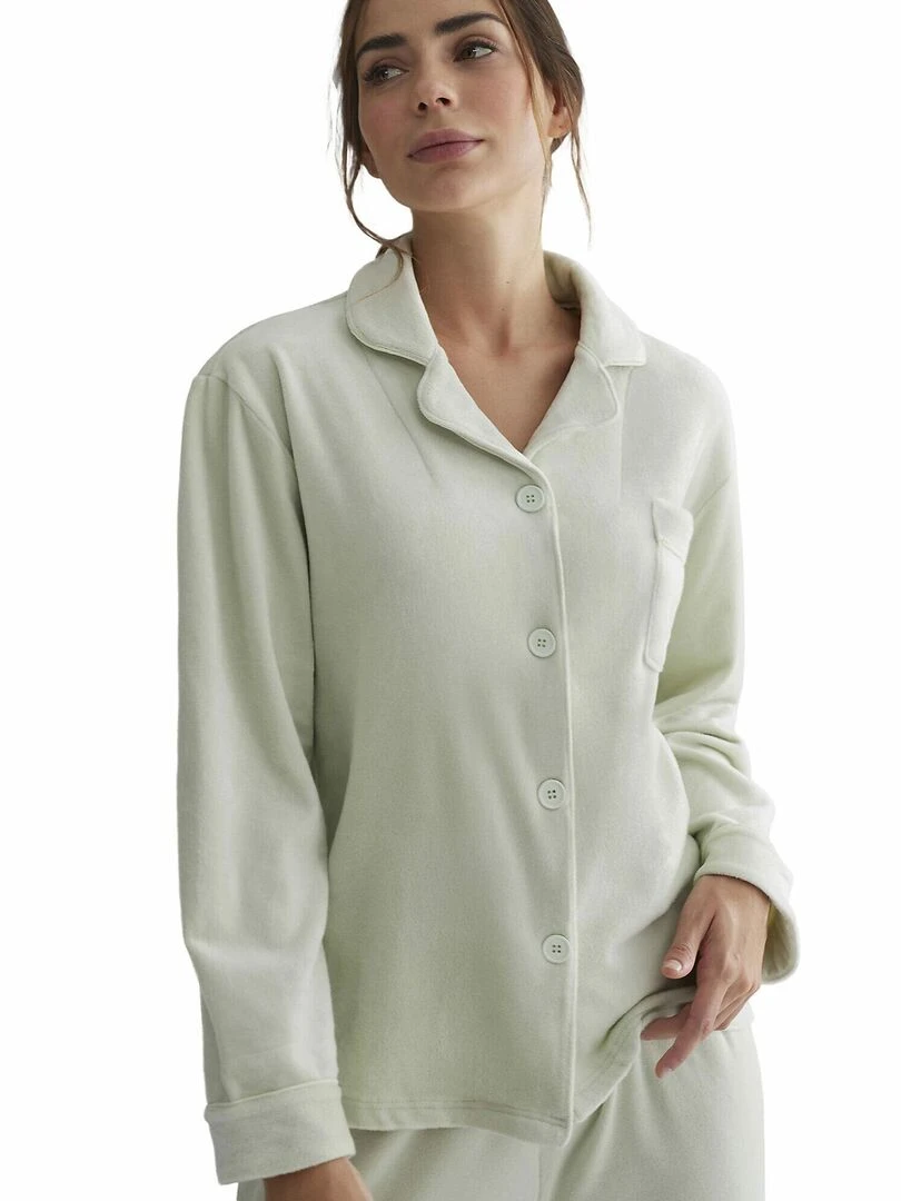Tenue détente et intérieur pyjama pantalon chemise Polar Soft   Vert