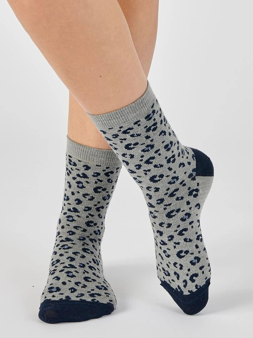 Lot de 3 paires de mi chaussettes maille jacquard mélange laine et Thermolactyl Damart Bleu