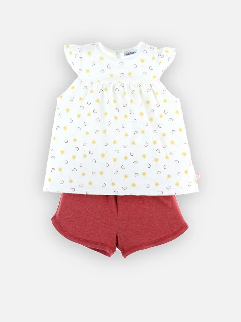Pyjama 2 pièces en jersey à imprimés écru/rose Noukie's Blanc