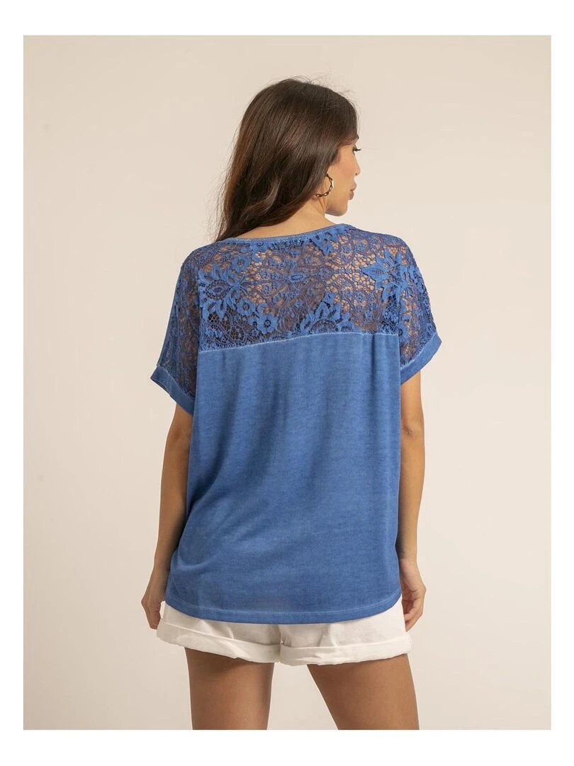 T shirt dentelle FERASSIA Bleu roi