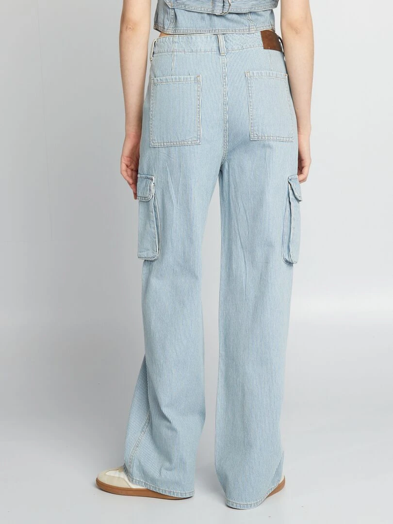 Pantalon wide leg denim à rayures   Bleu