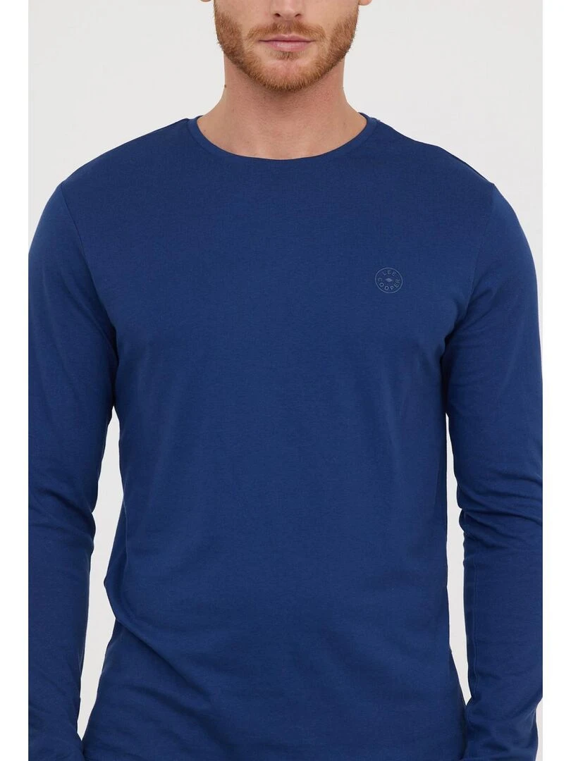 Lee Cooper   T Shirt manches longues coton regular AREO   Bleu marine