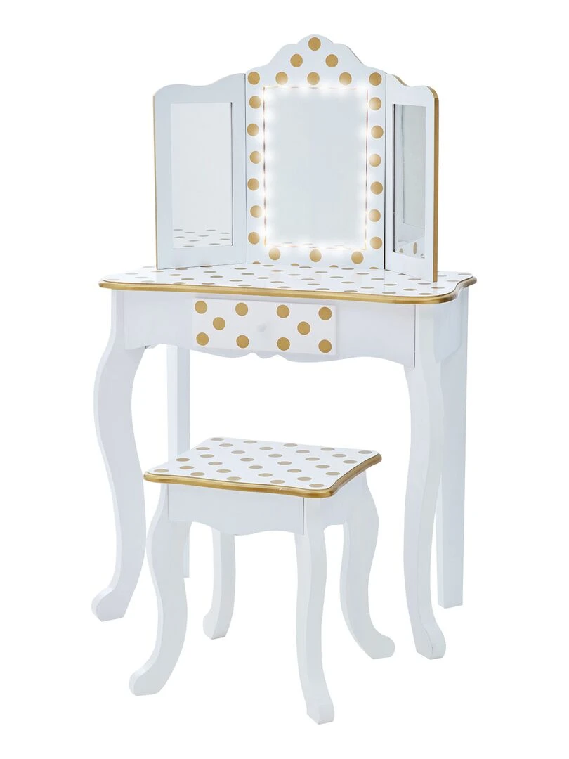 Coiffeuse enfant en bois table maquillage miroir éclairage tabouret Fantasy Fields Teamson Blanc