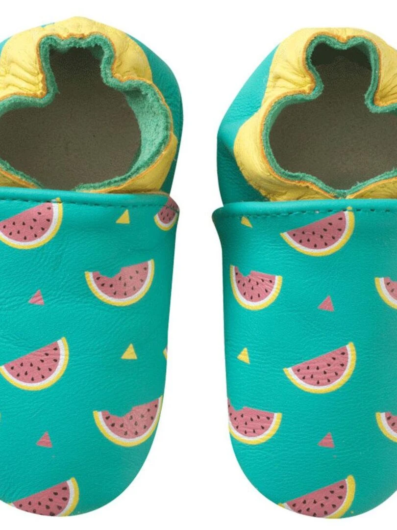 Chaussons bébé cuir souple Carla les pastèques Vert