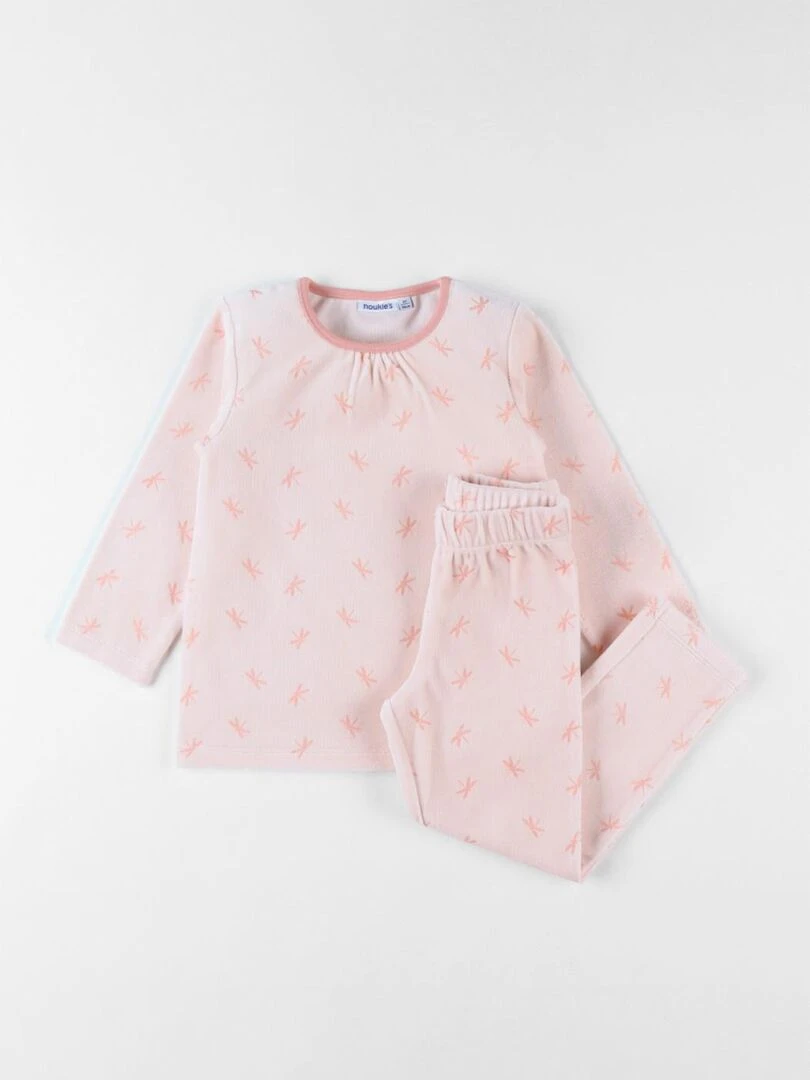 Pyjama 2 pièces imprimés libellules en velours clair Noukie's Rose