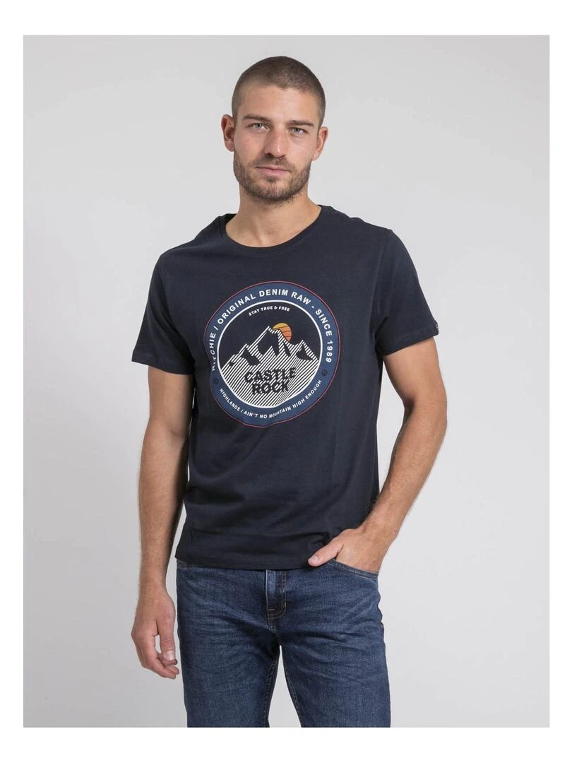 T shirt col rond pur coton JOROCK Bleu marine