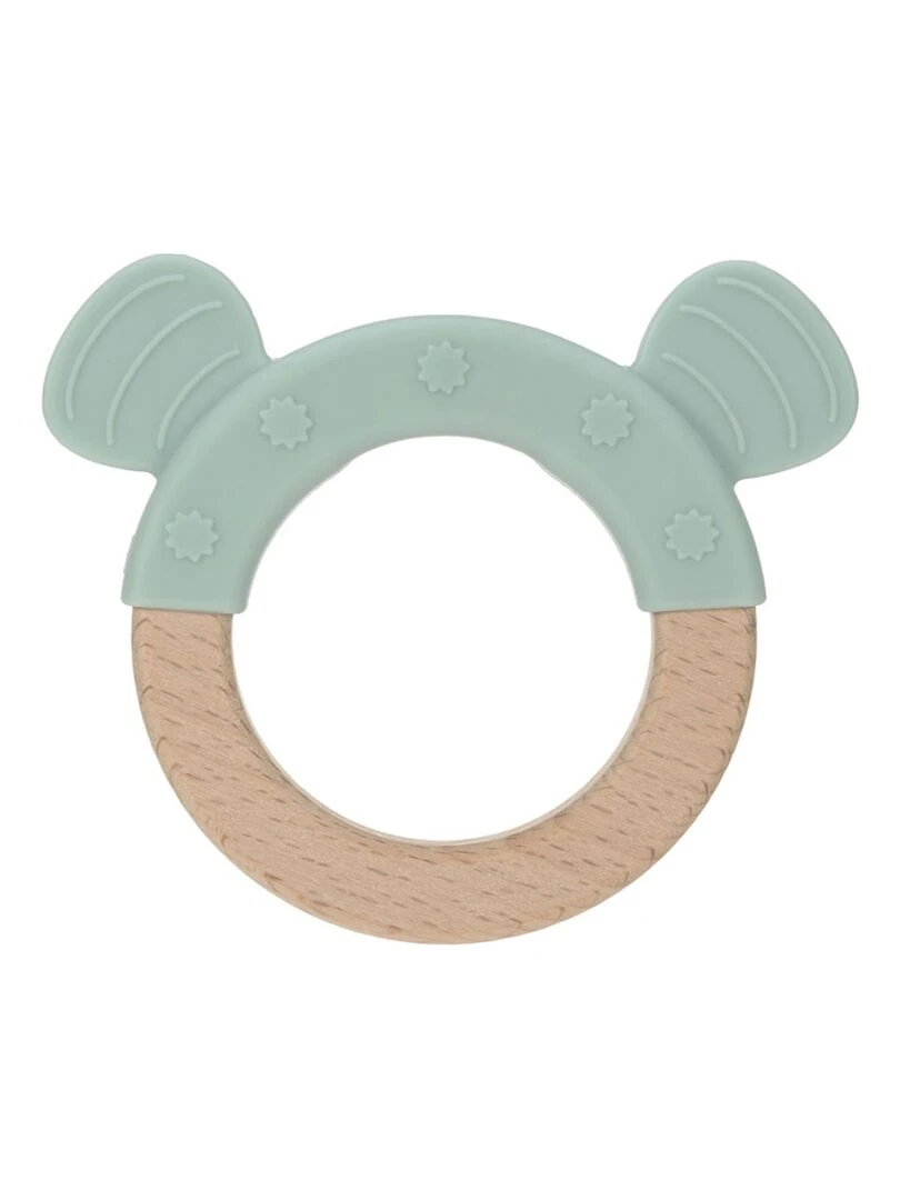 Anneau de dentition en bois et silicone Chien Vert