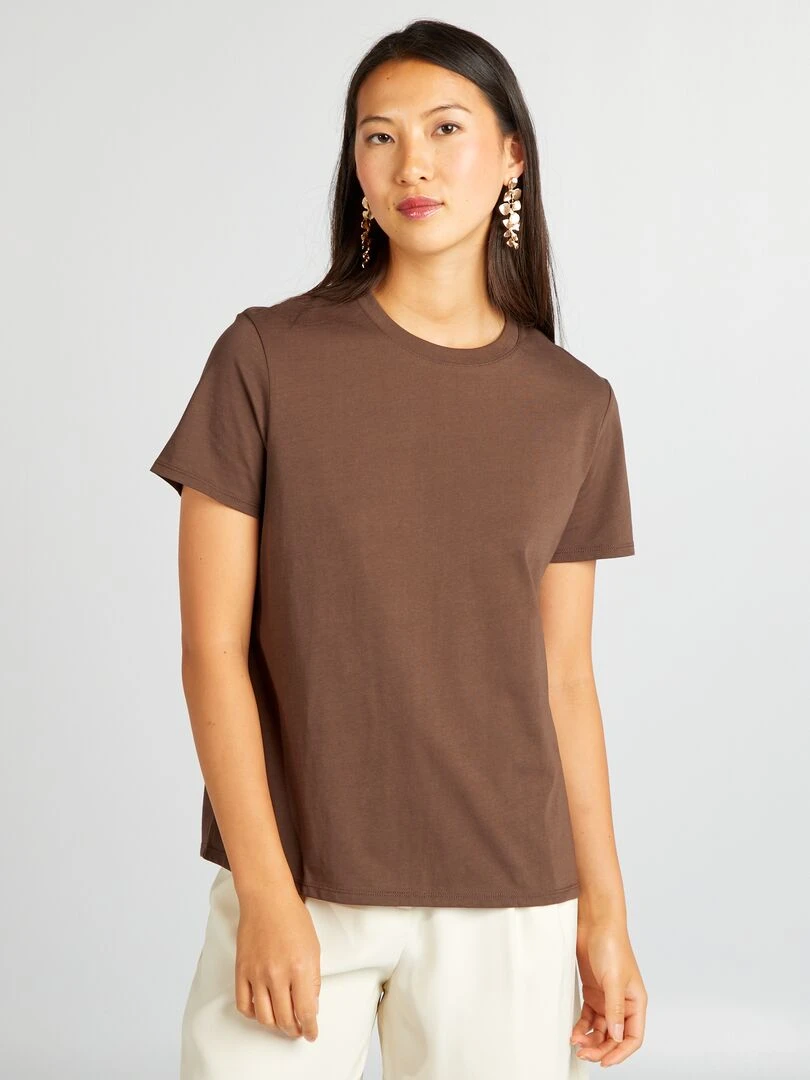 T shirt uni en jersey   MARRON