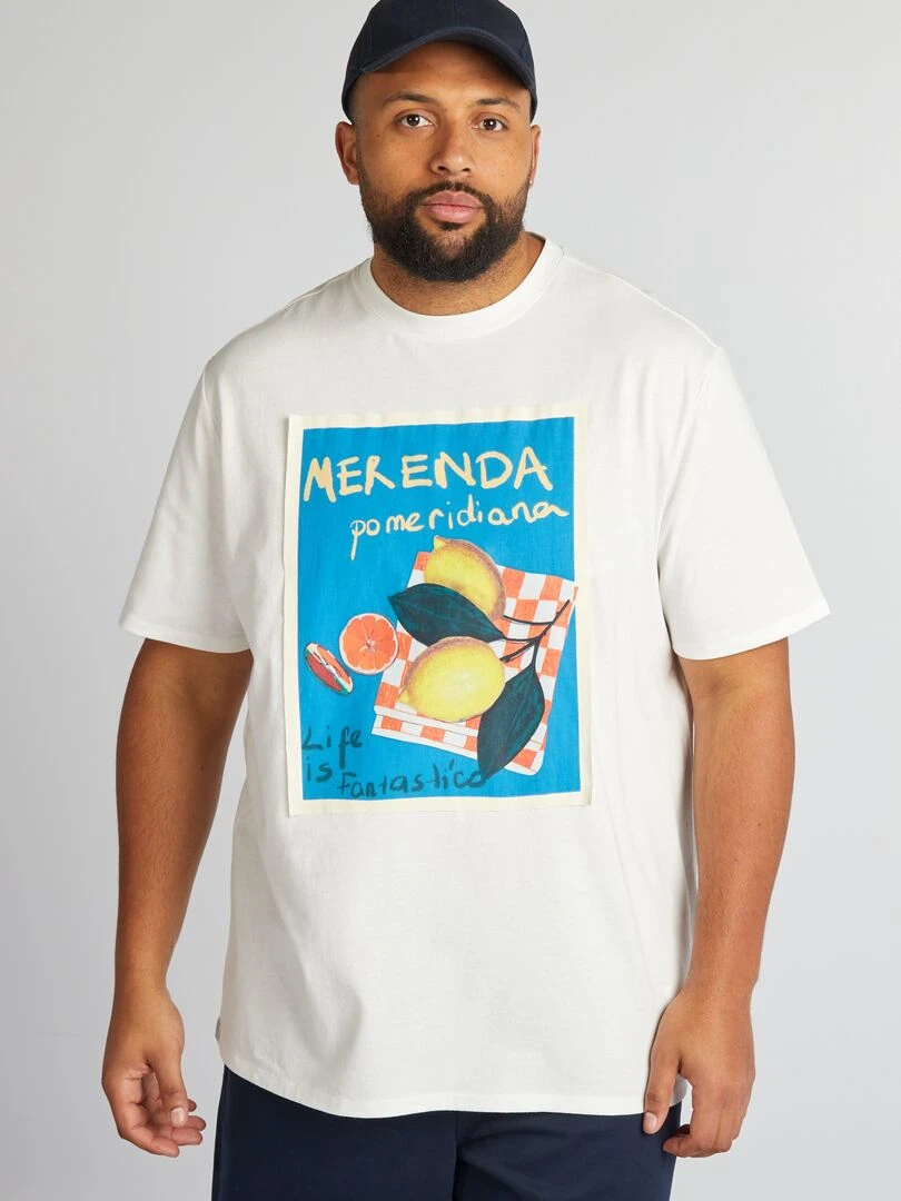 T shirt à col rond avec imprimé Blanc