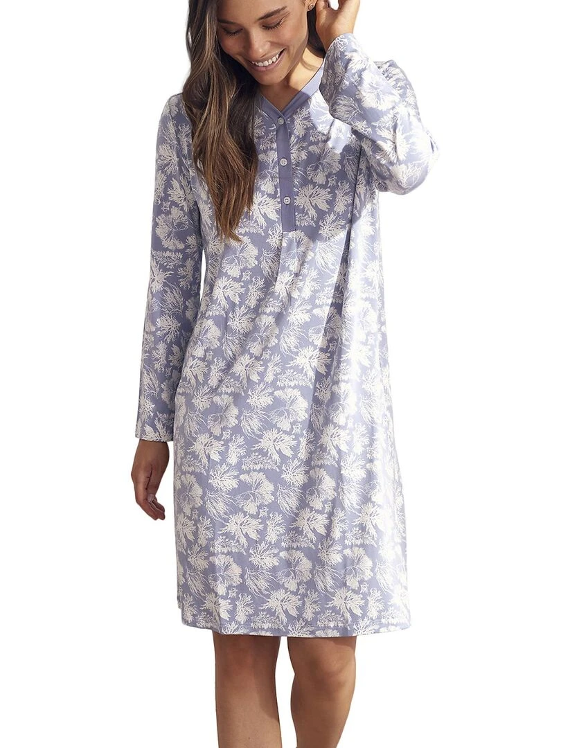 Chemise de nuit manches longues Branches Bleu
