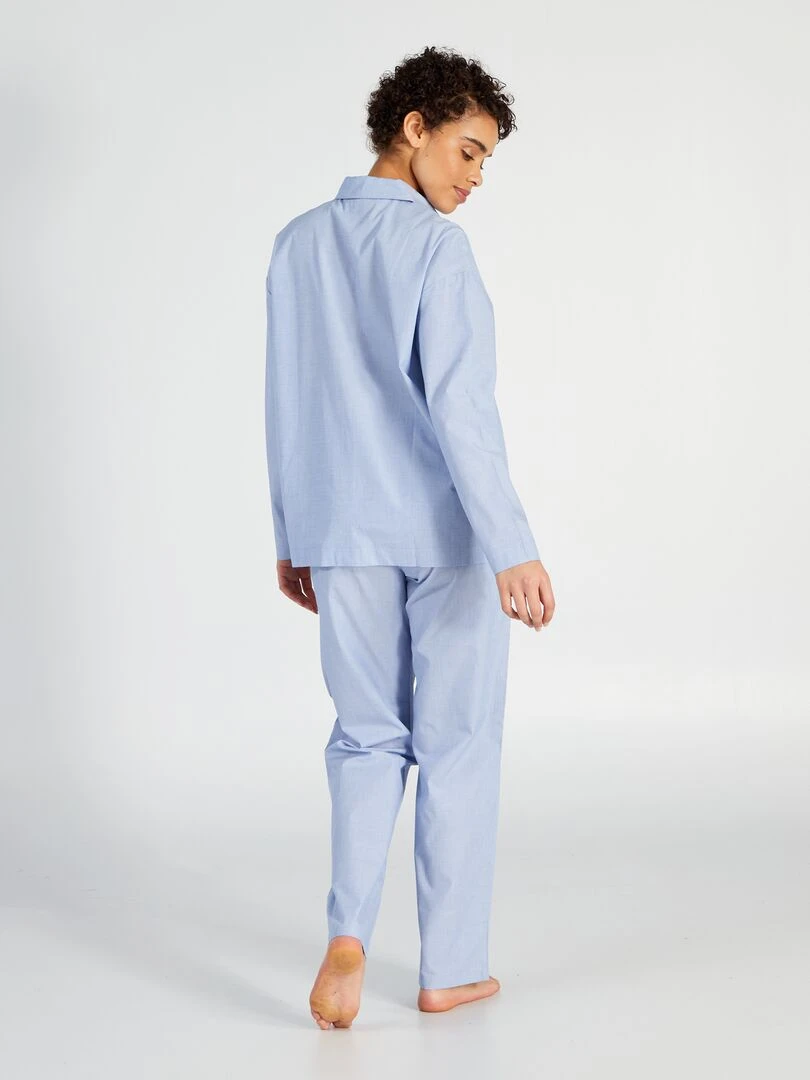 Ensemble pyjama long chemisier + pantalon   2 pièces   Bleu