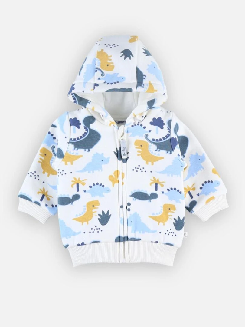 Sweat à capuche imprimés dinosaures  écru/bleu   Noukie's   Vert