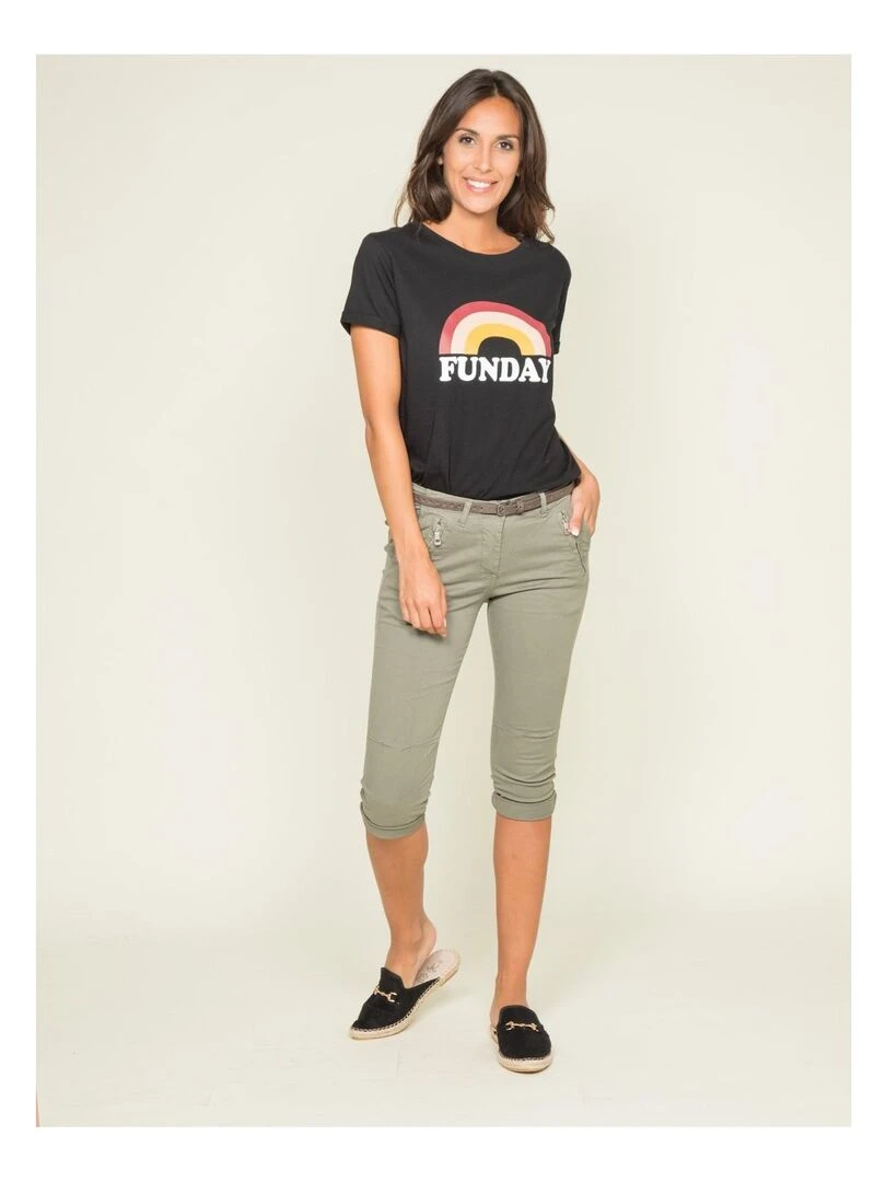 T shirt col rond message FINA   Noir