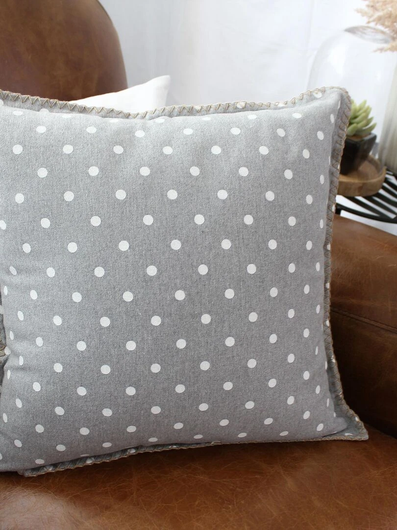 Coussin déhoussable à pois Gris clair