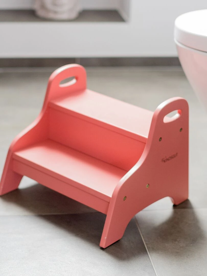 Marchepied enfant en bois   Rose rouge