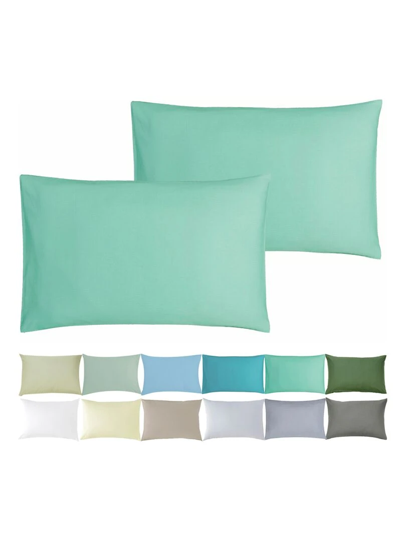 Lot x2 Taies d'oreiller 100% coton Bio 'Ptit Basile' Bleu turquoise