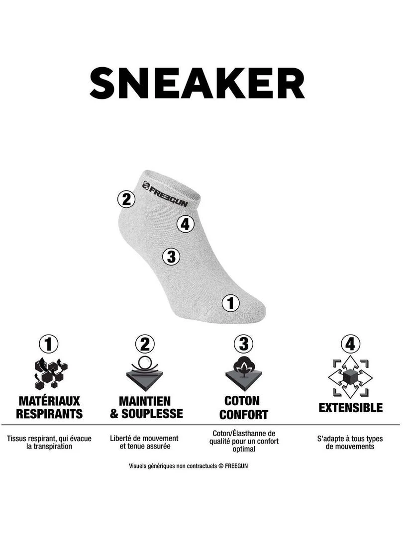 Lot de 5 Paires de Chaussette Socquettes Homme Freegun Blanc