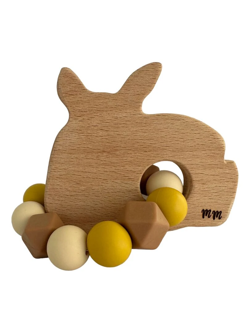 Hochet biche bois et silicone   Jaune moutarde