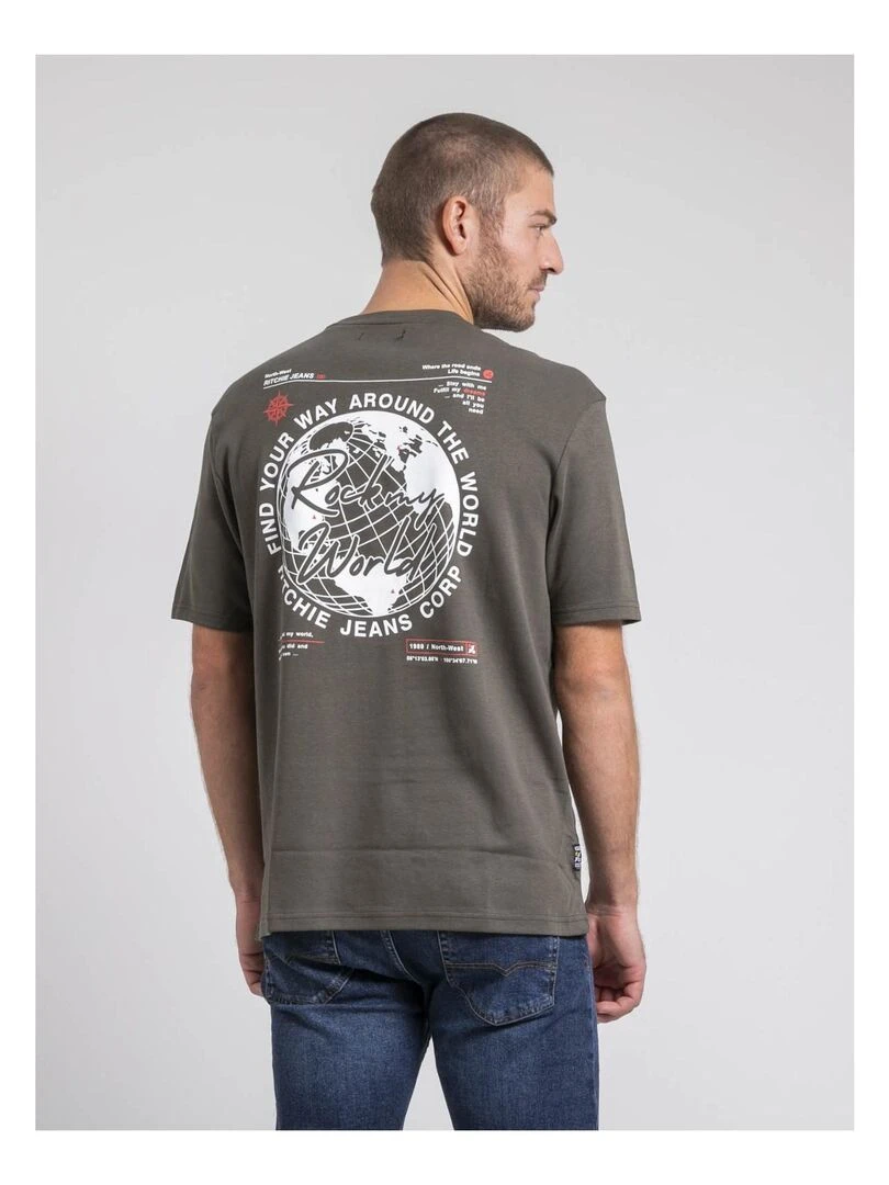 T shirt col rond oversize pur coton JOHART Kaki