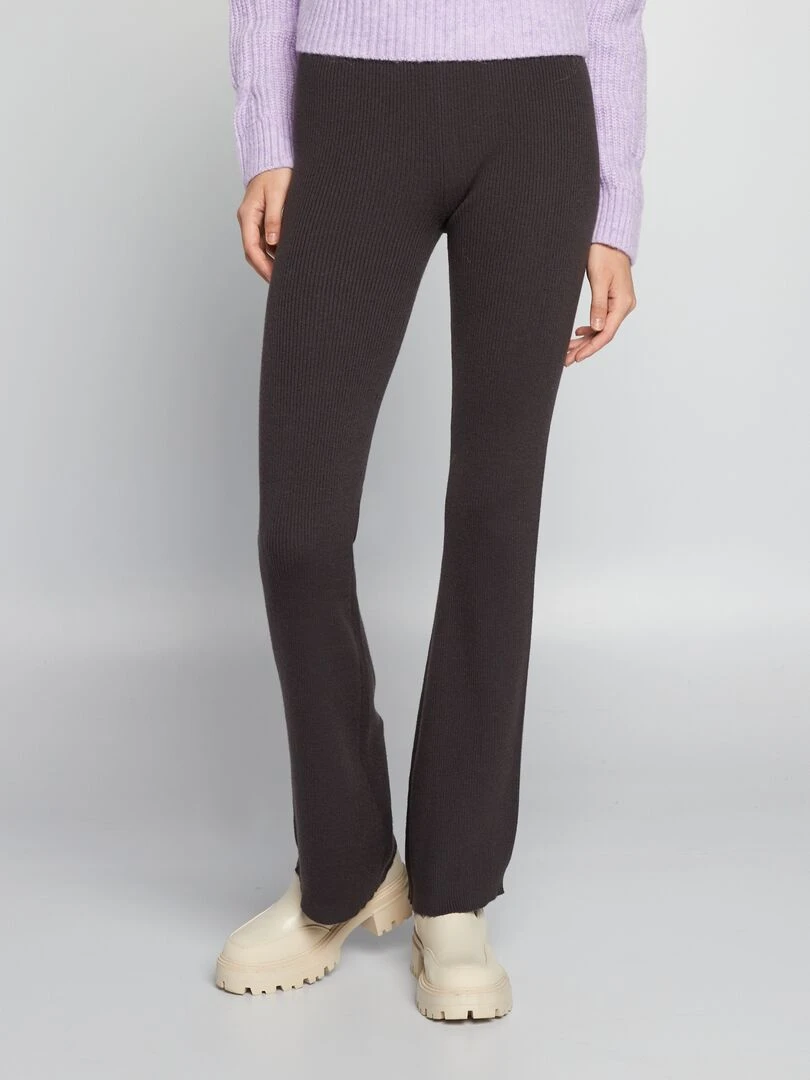 Pantalon large en maille côtelée Gris