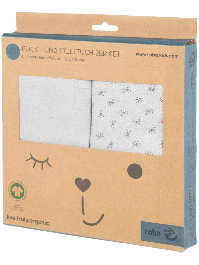 ROBA Lot 2 Serviettes d'Allaitement 'Lil Planet'   120 x120   Coton Bio OEKOTEX   Gris