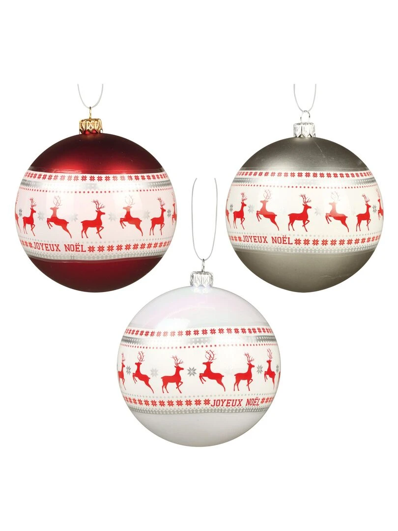 Set de 3 boules Rennes de noel Multicolore