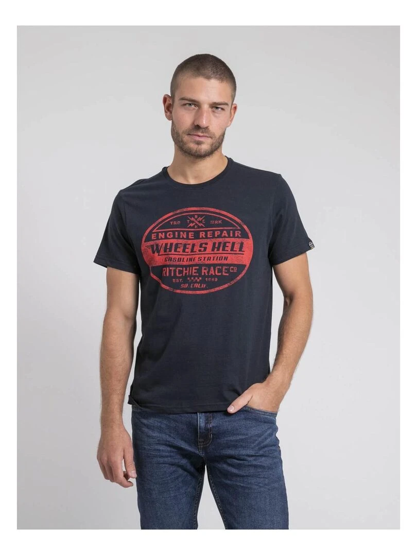 T shirt col rond pur coton JAKOTA Bleu marine