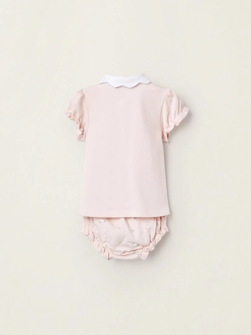 T Shirt + Bloomer en Coton pour Nouveau Né 'Roses' EARLY BLOOM Rose clair