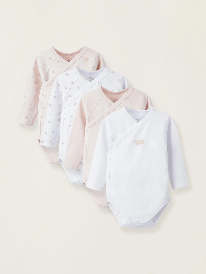 Pack 4 Bodies Croisés pour Nouveau Né et Bébé 'Flowers' manches longues ESSENTIALS LINE Multicolore