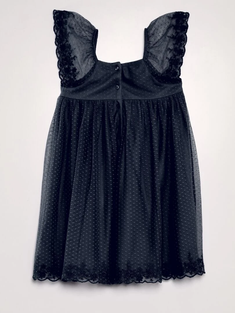 Robe trapèze en tulle plumetis   bleu marine