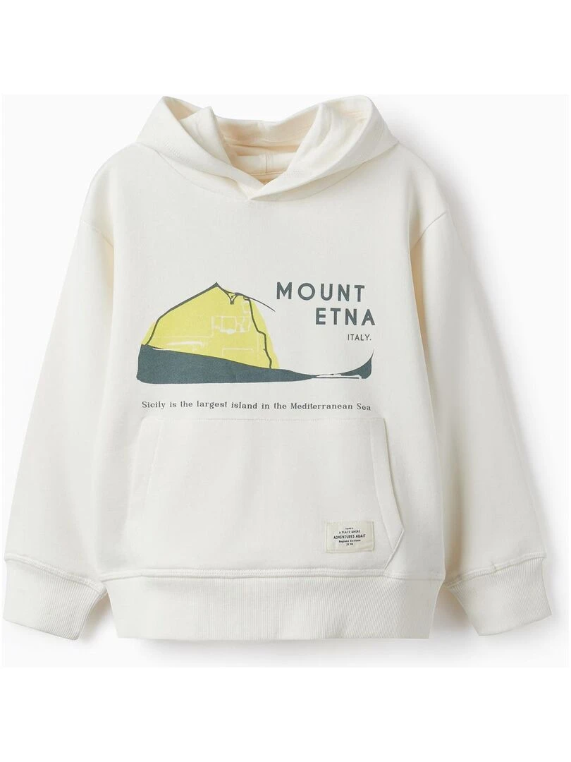Sweat en coton à capuche pour garçon 'Mount Etna SICILIAN DAYS Blanc