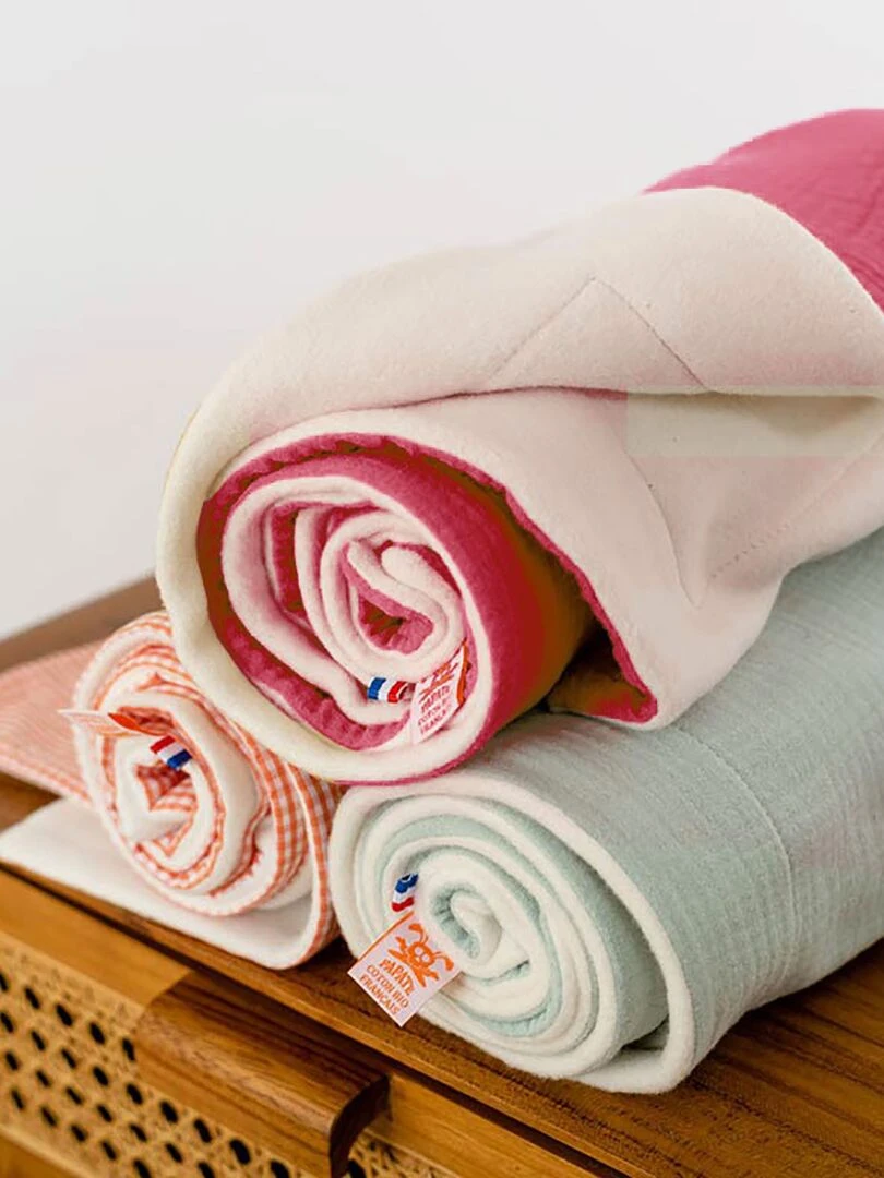 Couverture en Coton Bio Rex Blanc et Fraise   Rouge