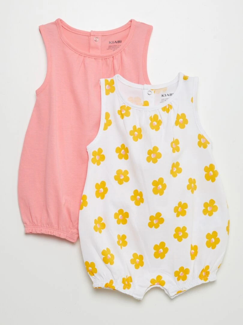 Lot de combishorts en jersey 2 pièces Rose / jaune