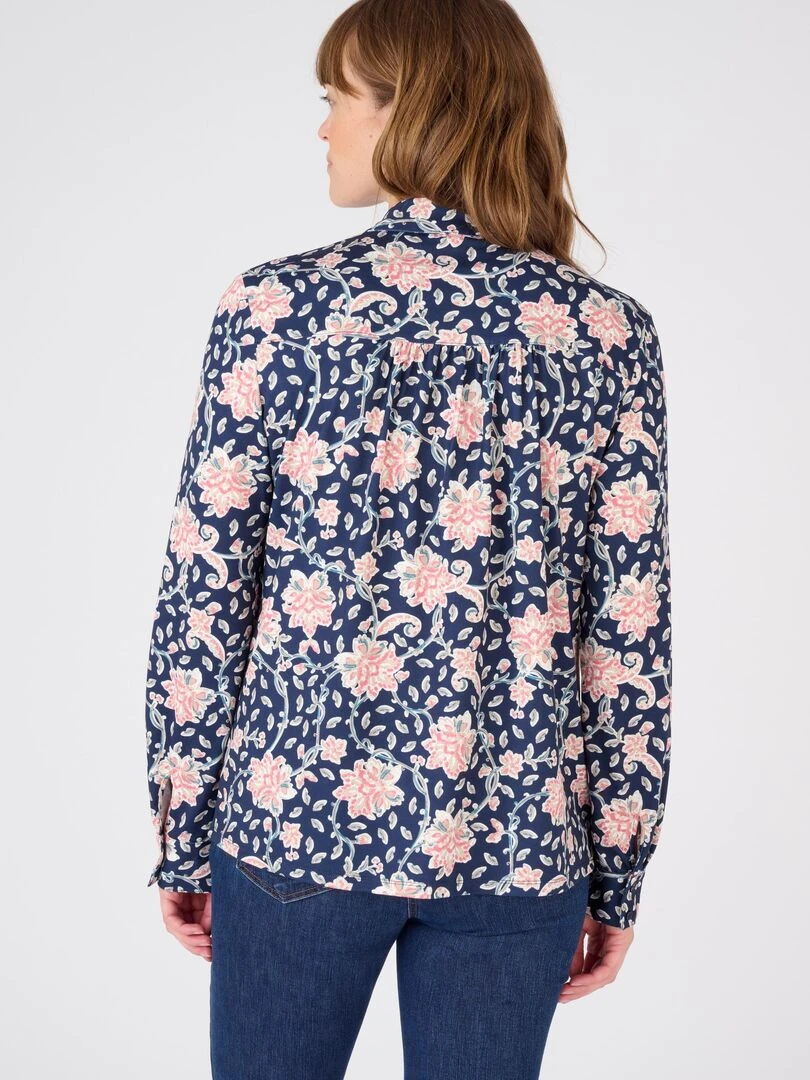 Chemisier fleuri maille chaude   Damart   Bleu marine