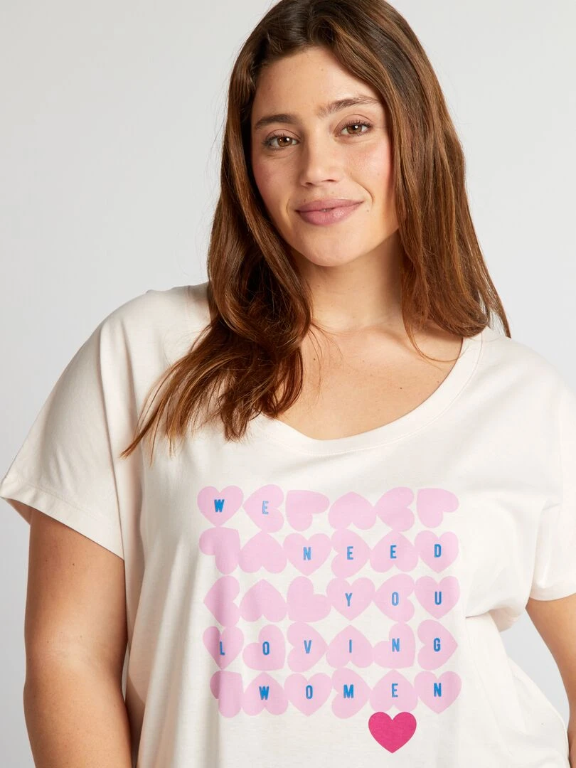 T shirt en coton avec imprimé   Crème