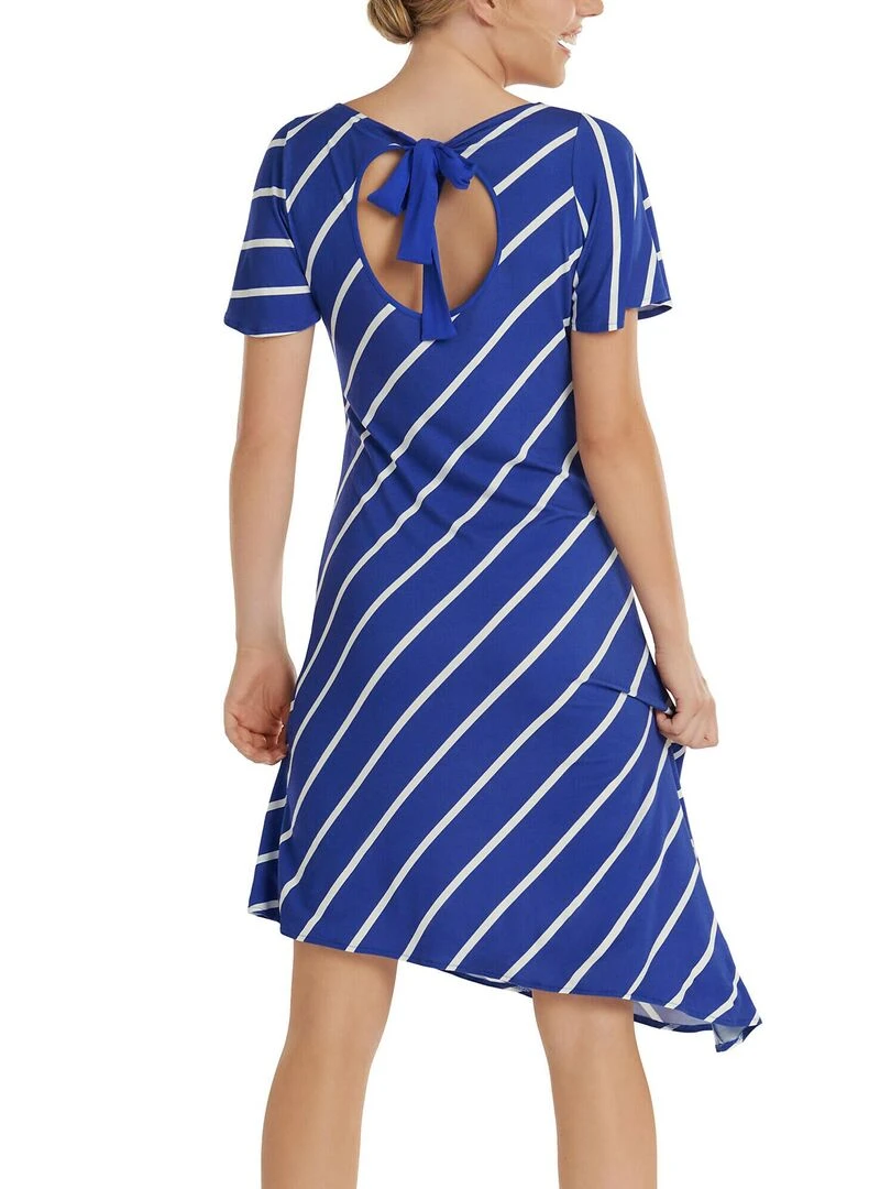 Robe estivale asymétrique manches courtes Rhodes Bleu