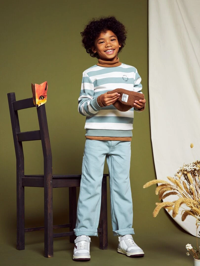 Sweat en molleton à larges rayures   bleu/blanc