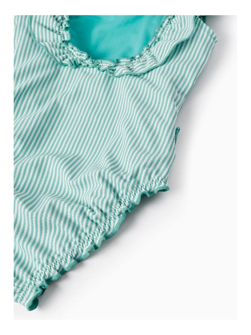Maillot de Bain à Rayures et à Volants pour Fille   Vert