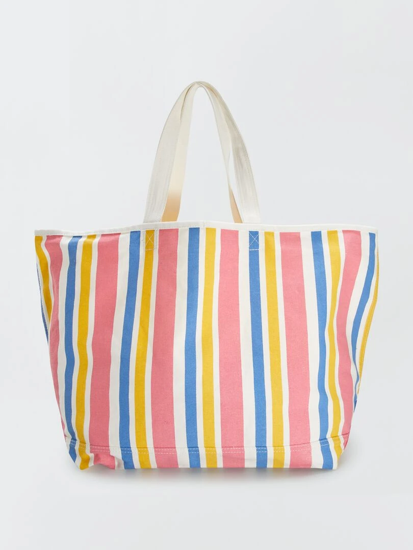 Sac cabas de plage + pochette   Rose/jaune/bleu