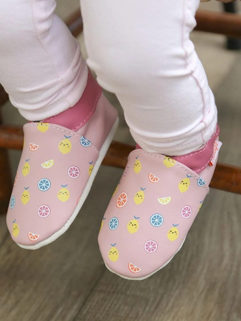 Chaussons bébé cuir souple Ninon les citrons   Rose